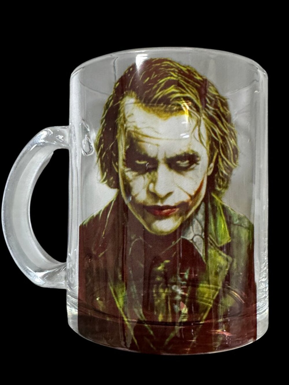 Joker Dark Knight Clear Glass Coffee Mug, 11 oz, Villain Graphic Print